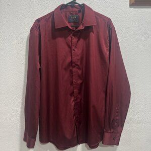 Flex Button-Up Mens Dress Shirt  Wine Size‎ L Italy